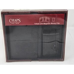 Chaps Mens Black Leather Trifold Wallet and Magnetic Money Clip Set 401070912001